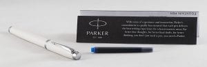 Parker IM white fountain pen with accessories
